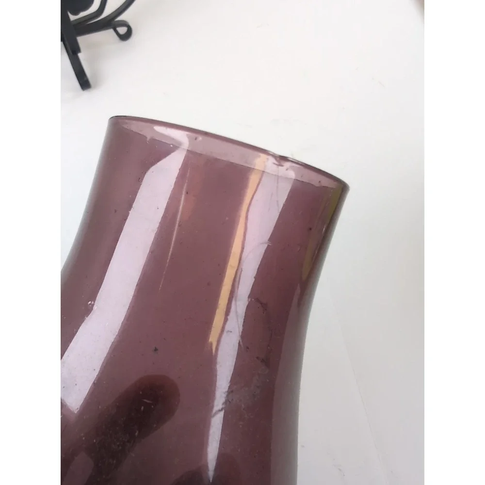 Black Metal Hanging Candle Holder W/Purple Glass Hurricane Footed Vintage Boho
